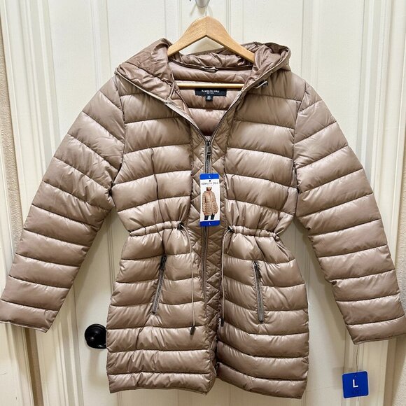 New Kenneth Cole Women's Quilted Anorak Puffer Jacket Size S Tan Winter Coat - Picture 6 of 14